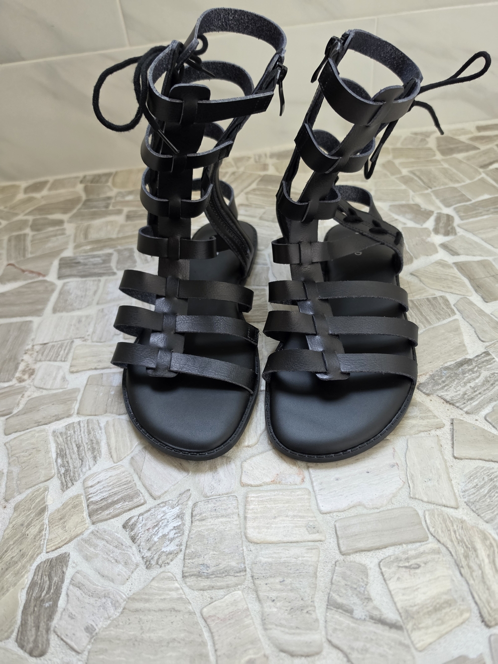 Women's Black Gladiator Lace-Up Sandals With Zipper